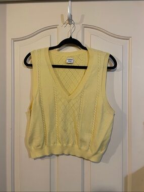 Sunday Best Pale Yellow Cable Knit V-Neck Sweater Vest
